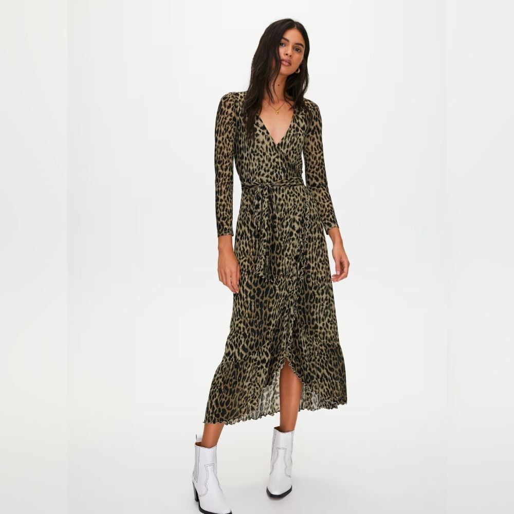 NWT Aritzia Little Moon Celestia animal maxi tiered wrap dress whimsigoth sz XS